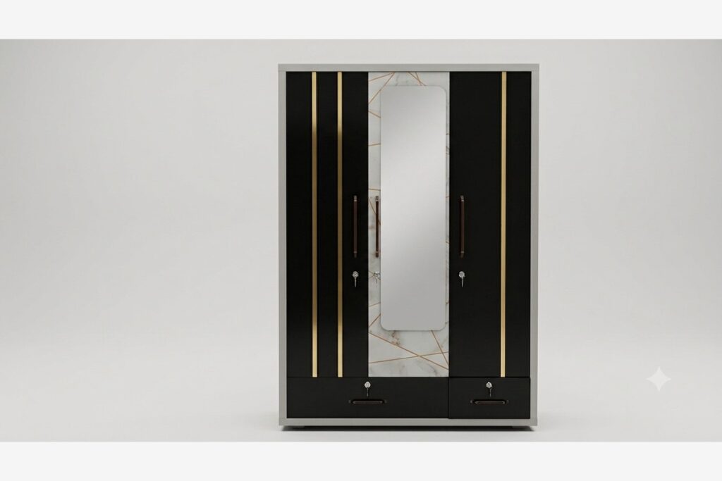 Noir Gold 3-Door Dressing Wardrobe