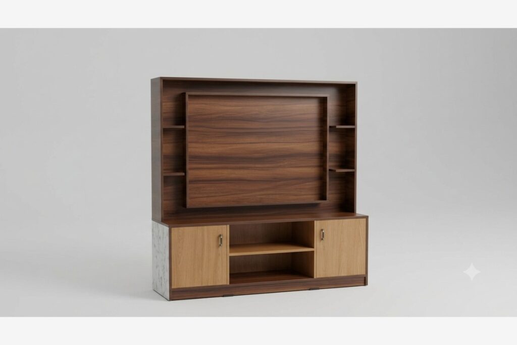 Walnut Framed Wall-Mounted TV Unit